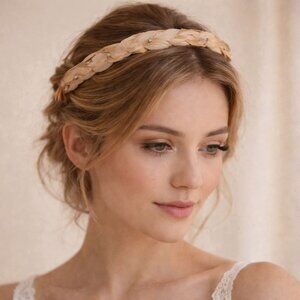 Handcrafted Gray Feather Headband Rhinestones Boho Festival